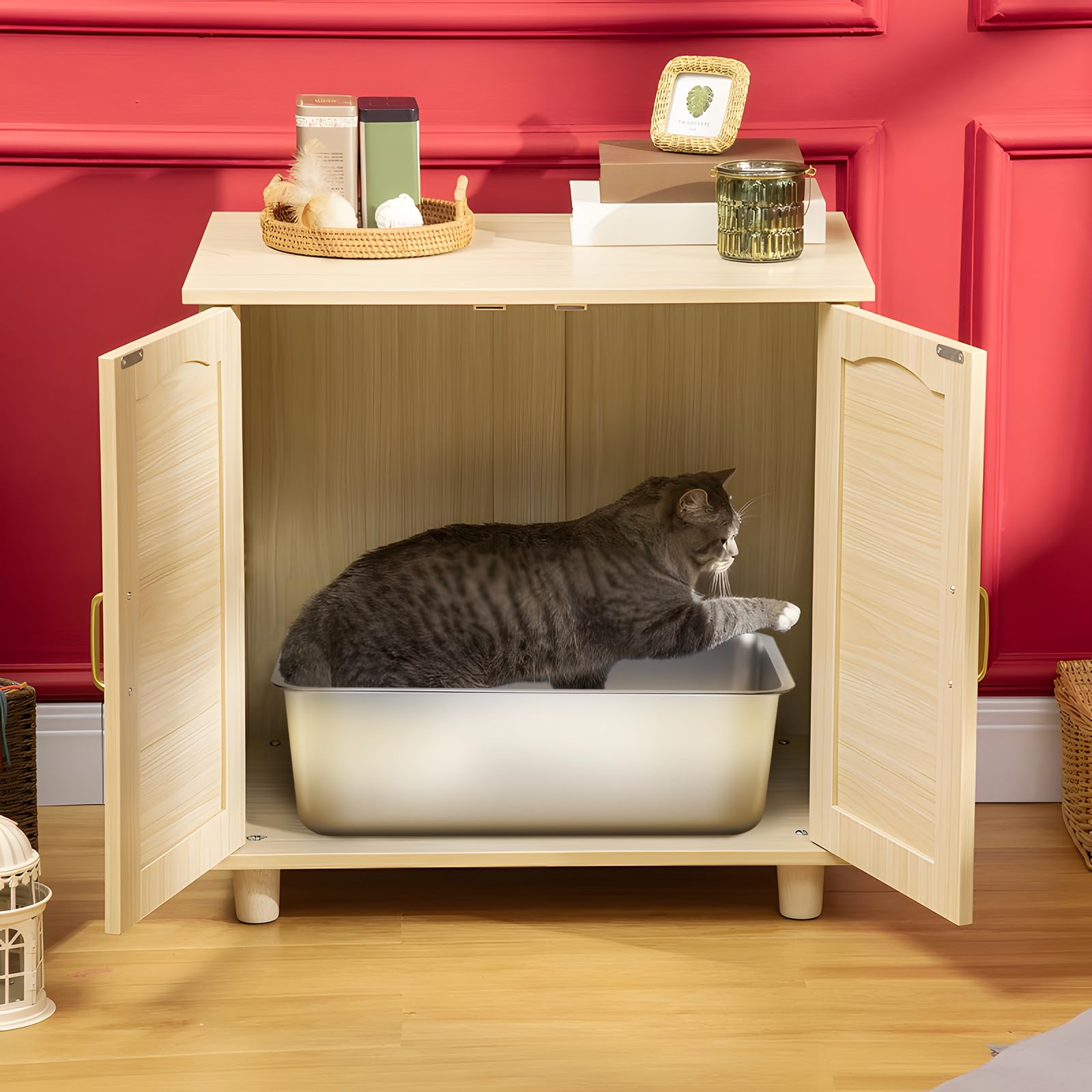 Nyutu stainless-litter-box-dimensions-17-7x13-8x6 fit cats up to 15 lbs.