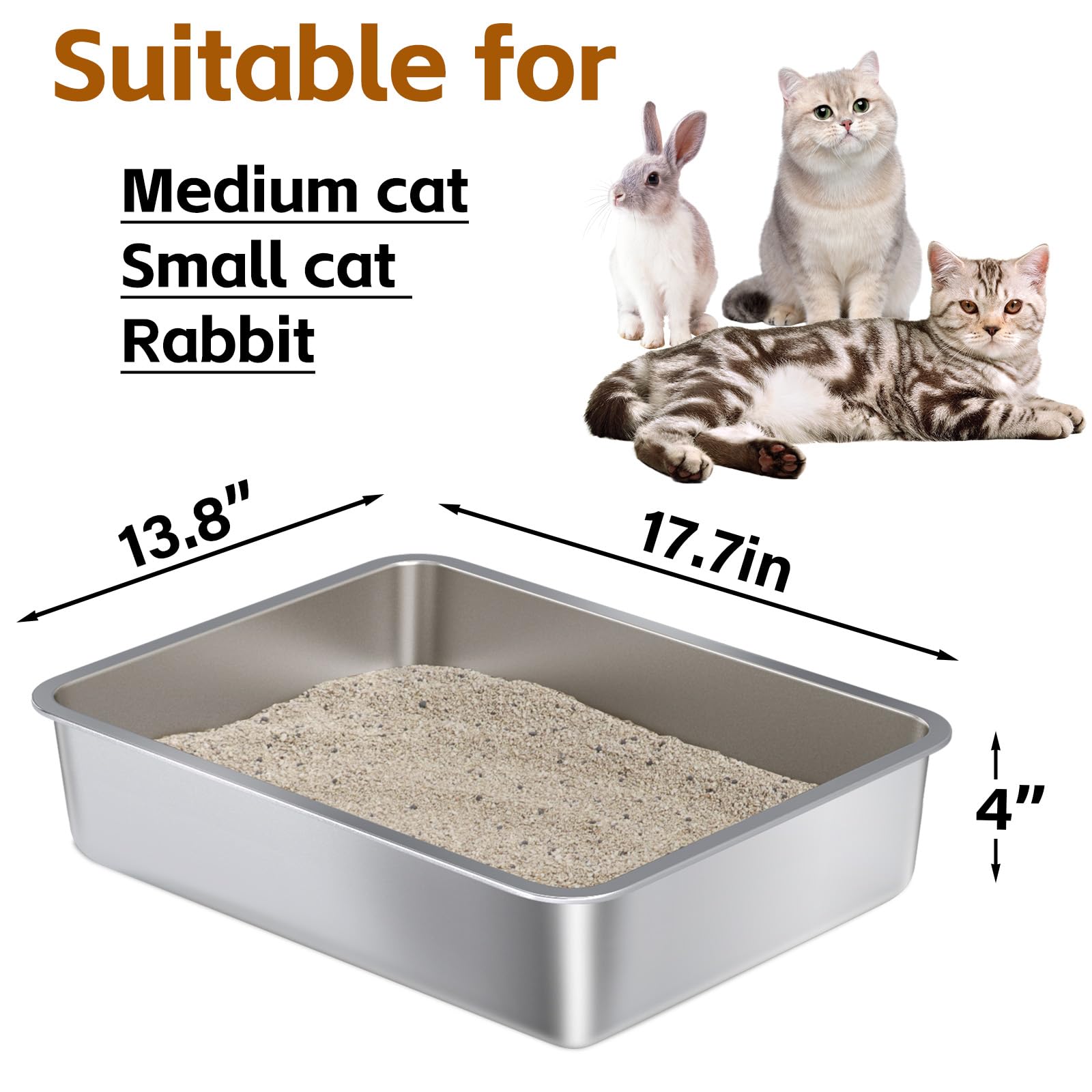 Nyutu stainless steel litter box low-entry design helps kittens enter and exit easily.