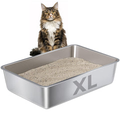 Nyutu XL stainless steel litter box front view highlights durable, easy-clean design for large cats