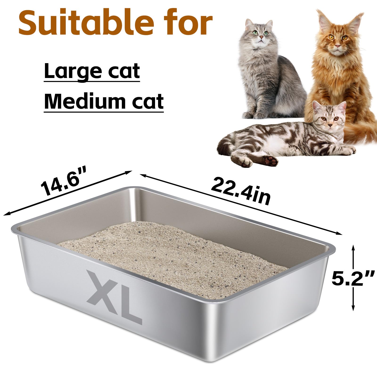 Nyutu XL open-top stainless steel litter box supports comfortable use in open areas