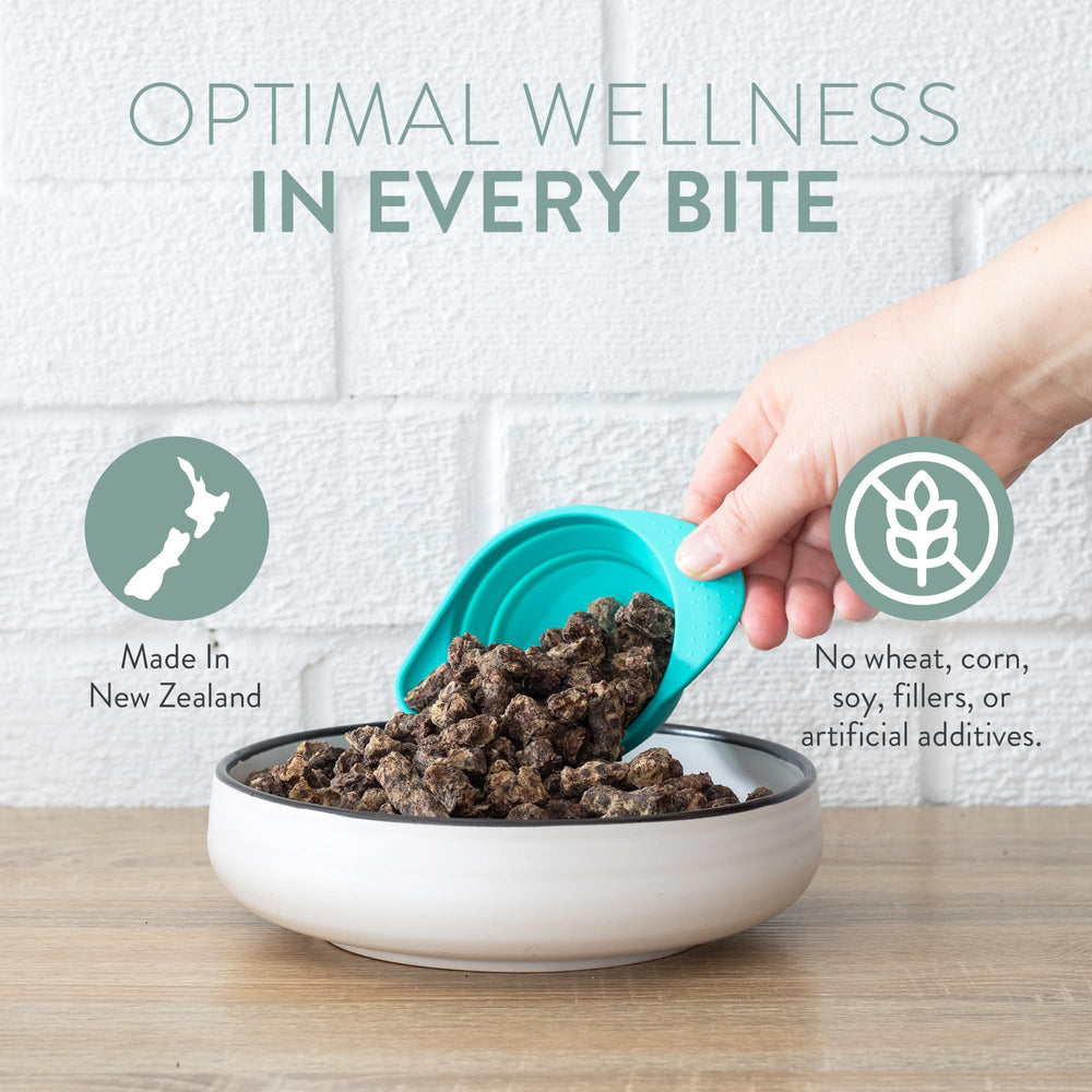 The New Zealand Natural Pet Food Co Woof Venison Bites in airtight container preserve freshness and nutrients.