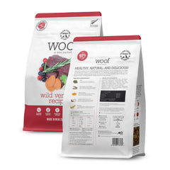 The New Zealand Natural Pet Food Co Woof Venison Bites texture reveals chewy, protein rich bites for rewards.