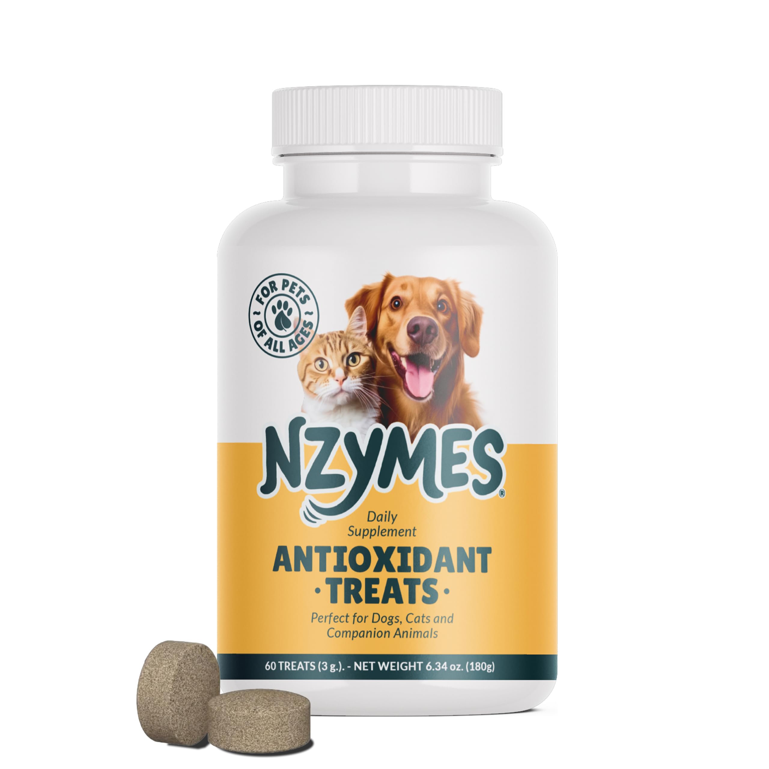 Nzymes Antioxidant Treats bottle with enzyme-rich chews supporting joint health