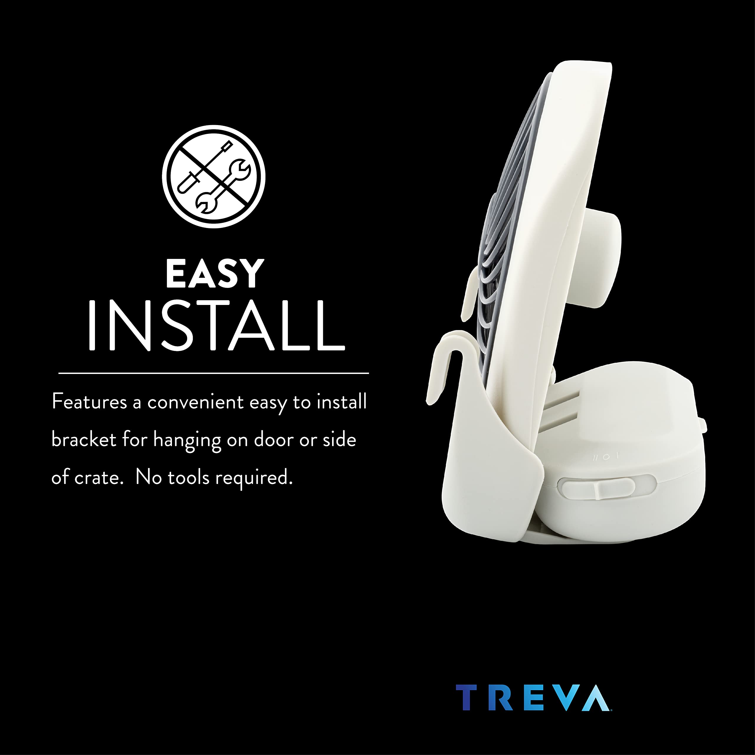 O2COOL Treva clip-on fan secures to crates for cooling.
