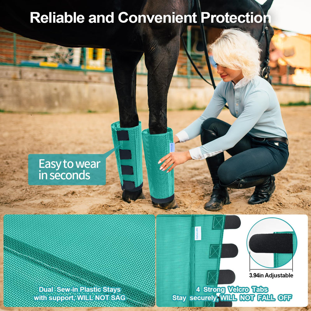 OAHELAKE mesh fly boots easy-application demonstrates quick-change Velcro in seconds.