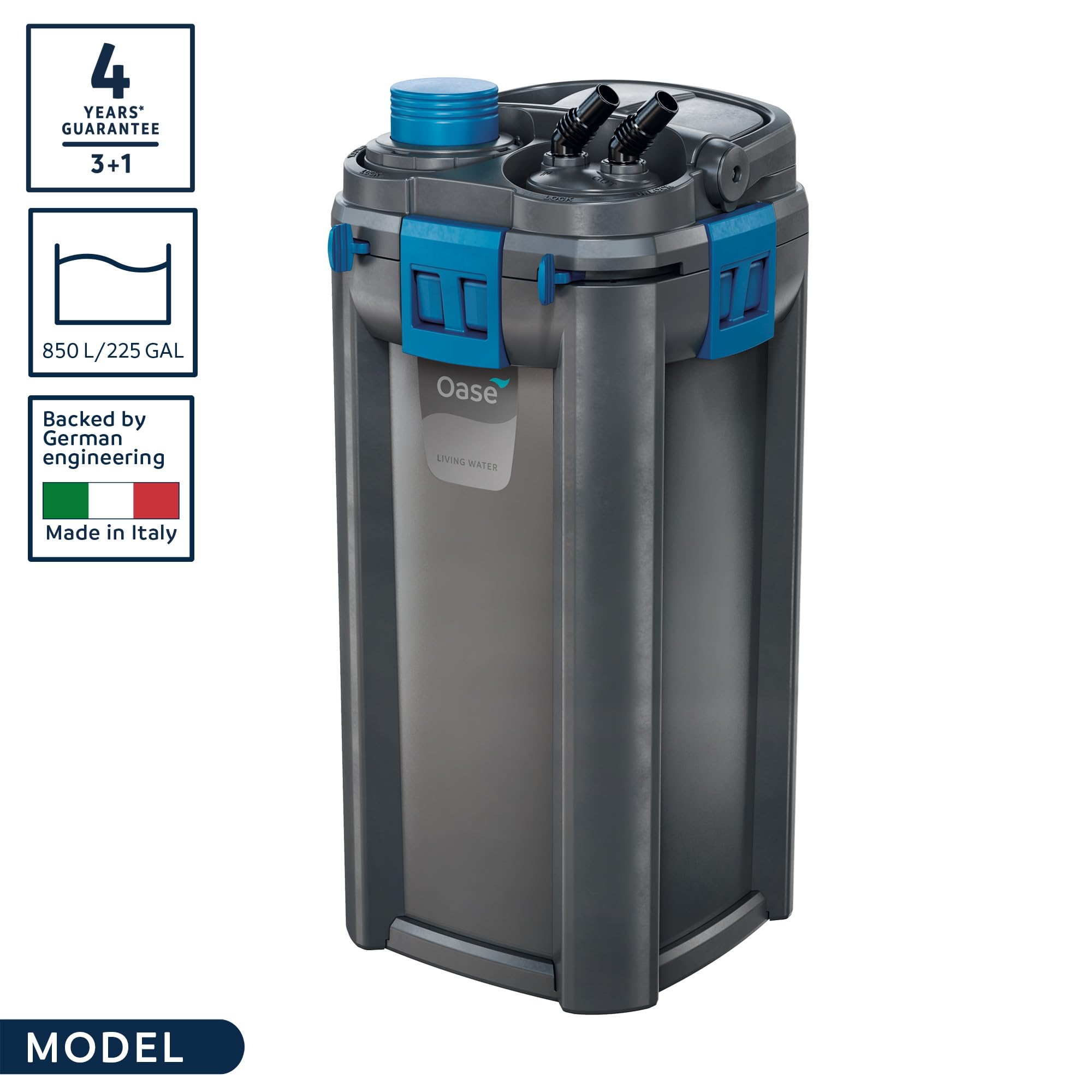OASE BioMaster 850 inside chamber reveals multi‑stage filtration in action.