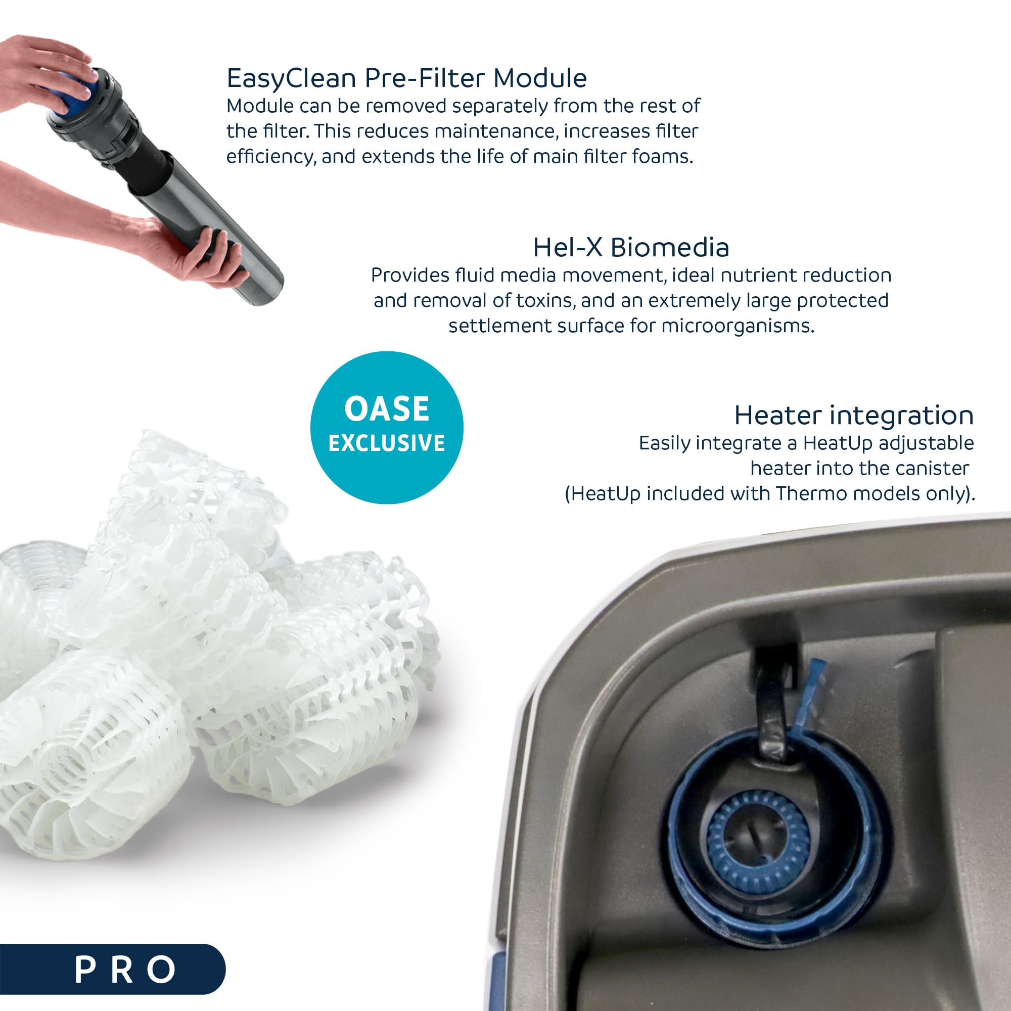OASE BioMaster 850 pre-filter foam close‑up demonstrates toxin removal capability.
