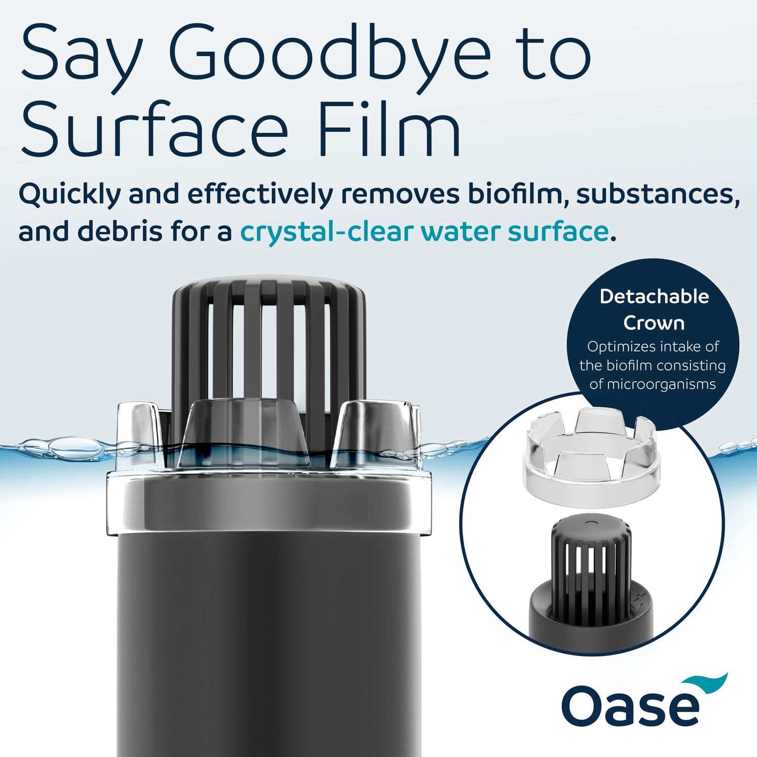 OASE CrystalSkim 350 adjustable flow highlights customizable filtration