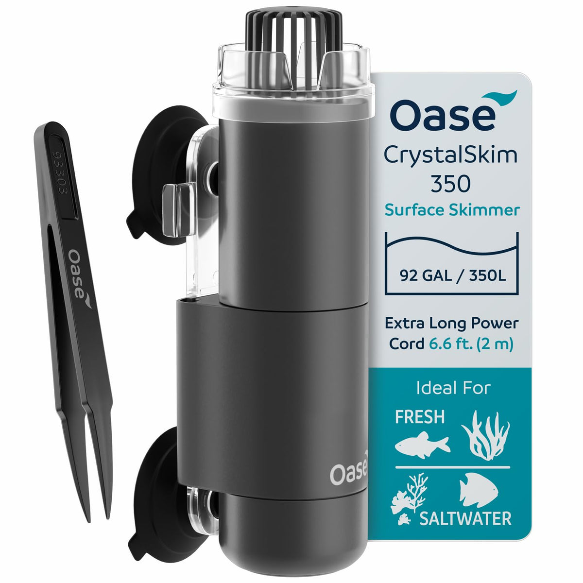OASE CrystalSkim 350 front view showing compact intake design for versatile tanks