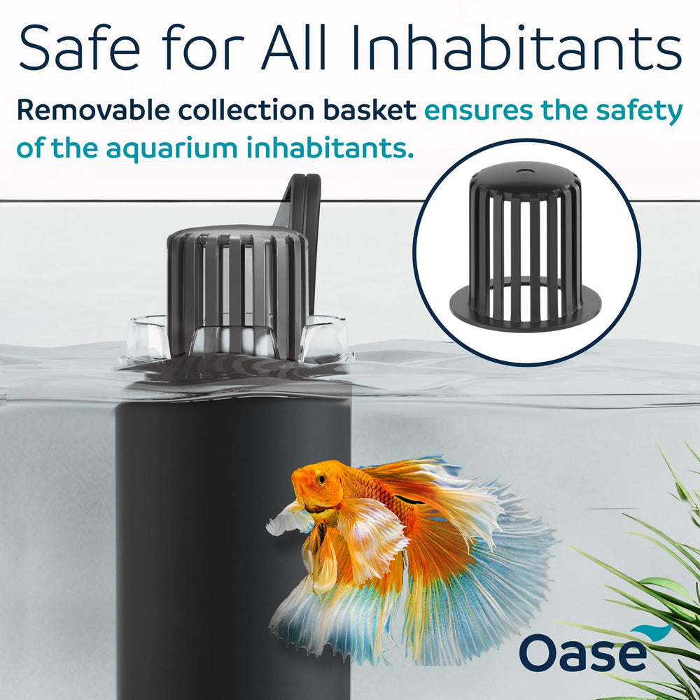 OASE CrystalSkim 350 tank setup demonstrating space-saving internal filter