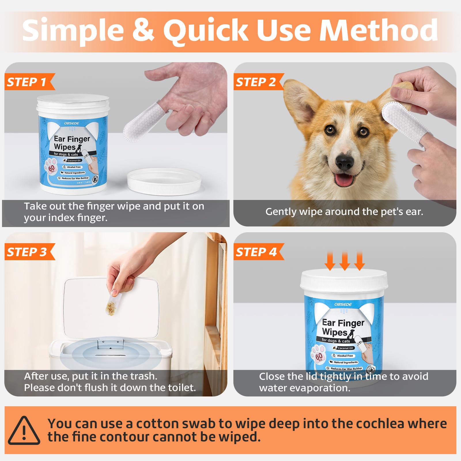 OBSEDE ear wipes for simple at-home pet grooming sessions.