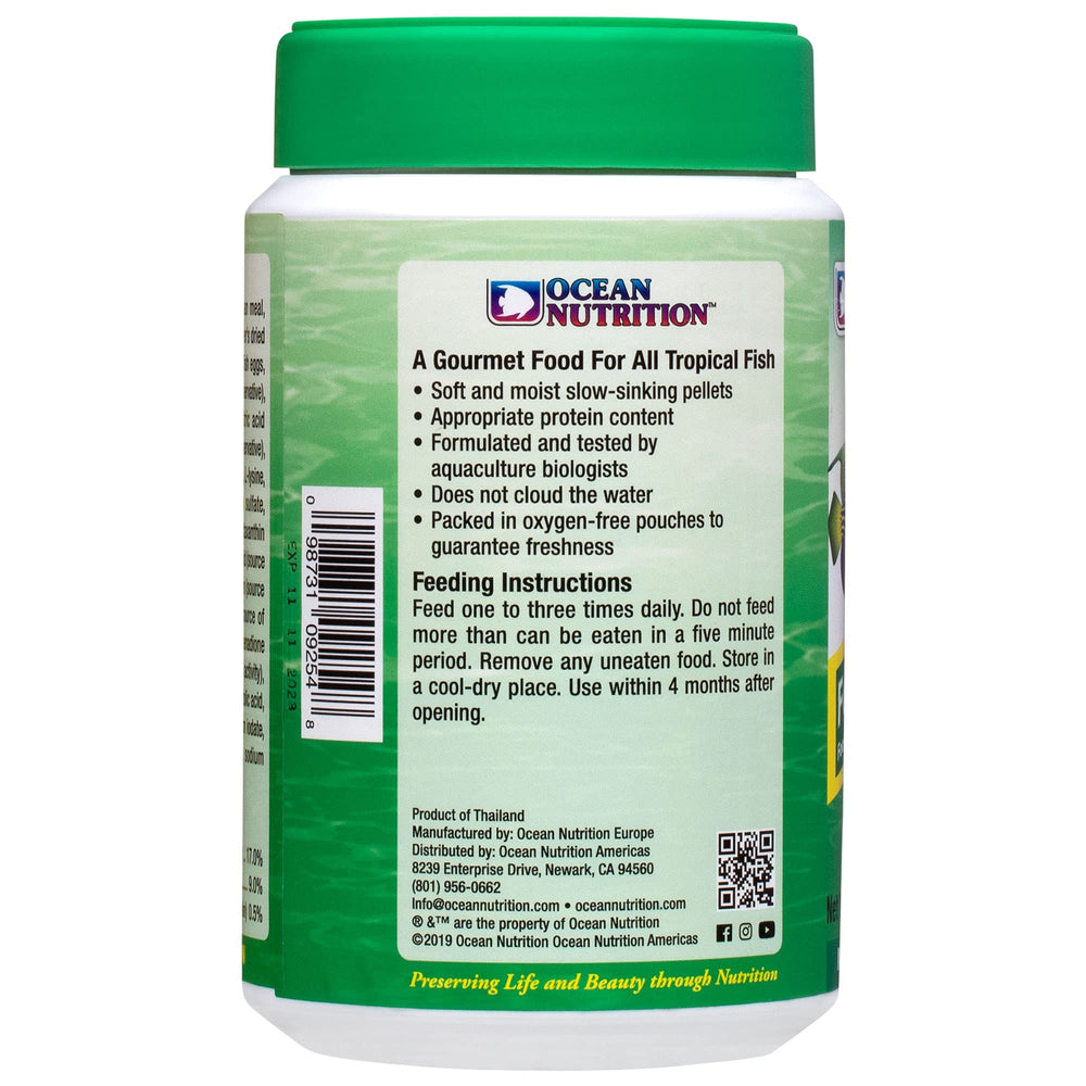 Ocean Nutrition Formula Two Pellets drifted pellets image illustrates slow-sinking feed for calm, targeted feeding.