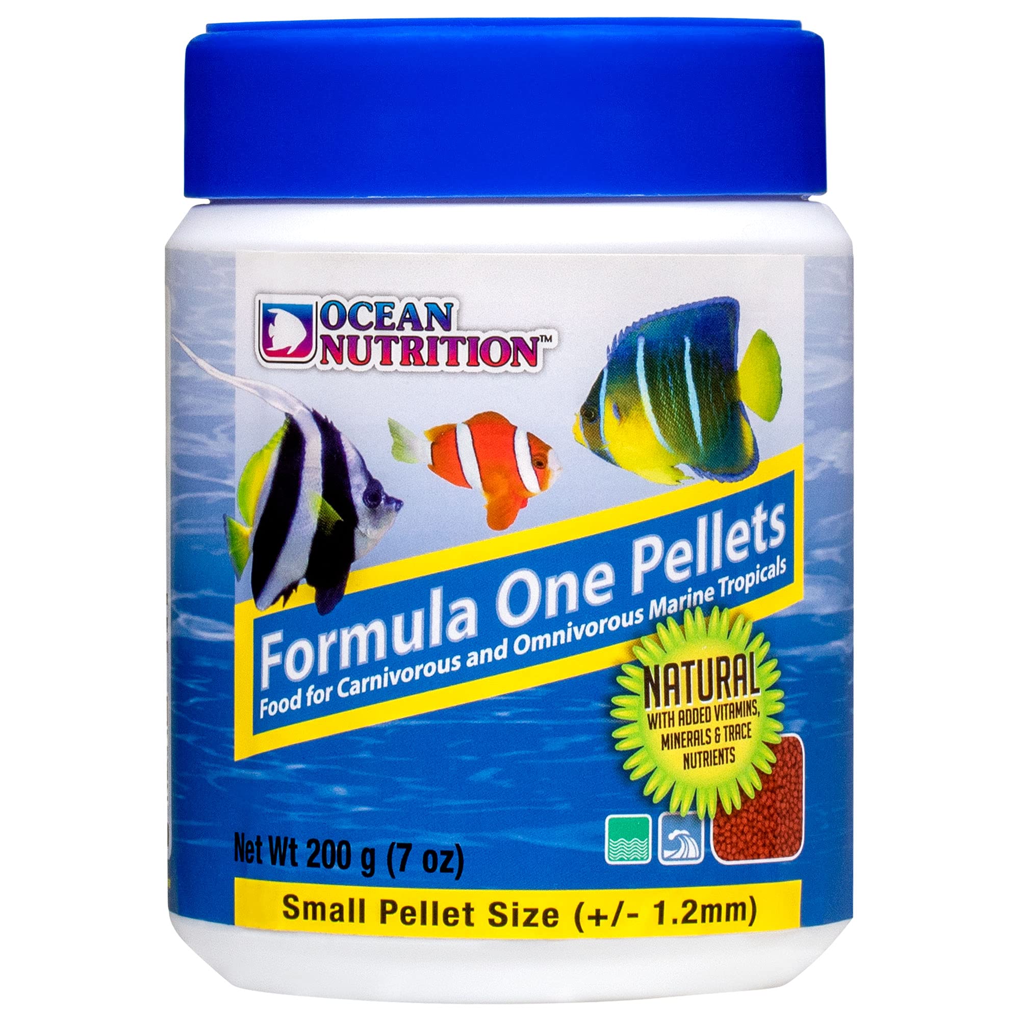 Ocean Nutrition tropical fish food soft-moist sinking pellets ready for easy feeding in a tropical tank.