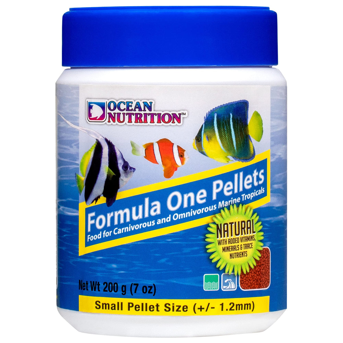 Ocean Nutrition tropical fish food soft-moist sinking pellets ready for easy feeding in a tropical tank.