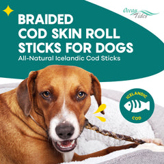 Ocean Tides dried cod skin sticks close-up—single-ingredient treat detail