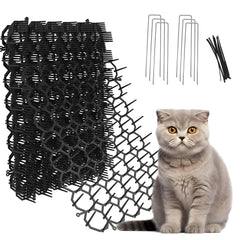 OceanPAX scat mat on garden fence deters cats while protecting garden plants.