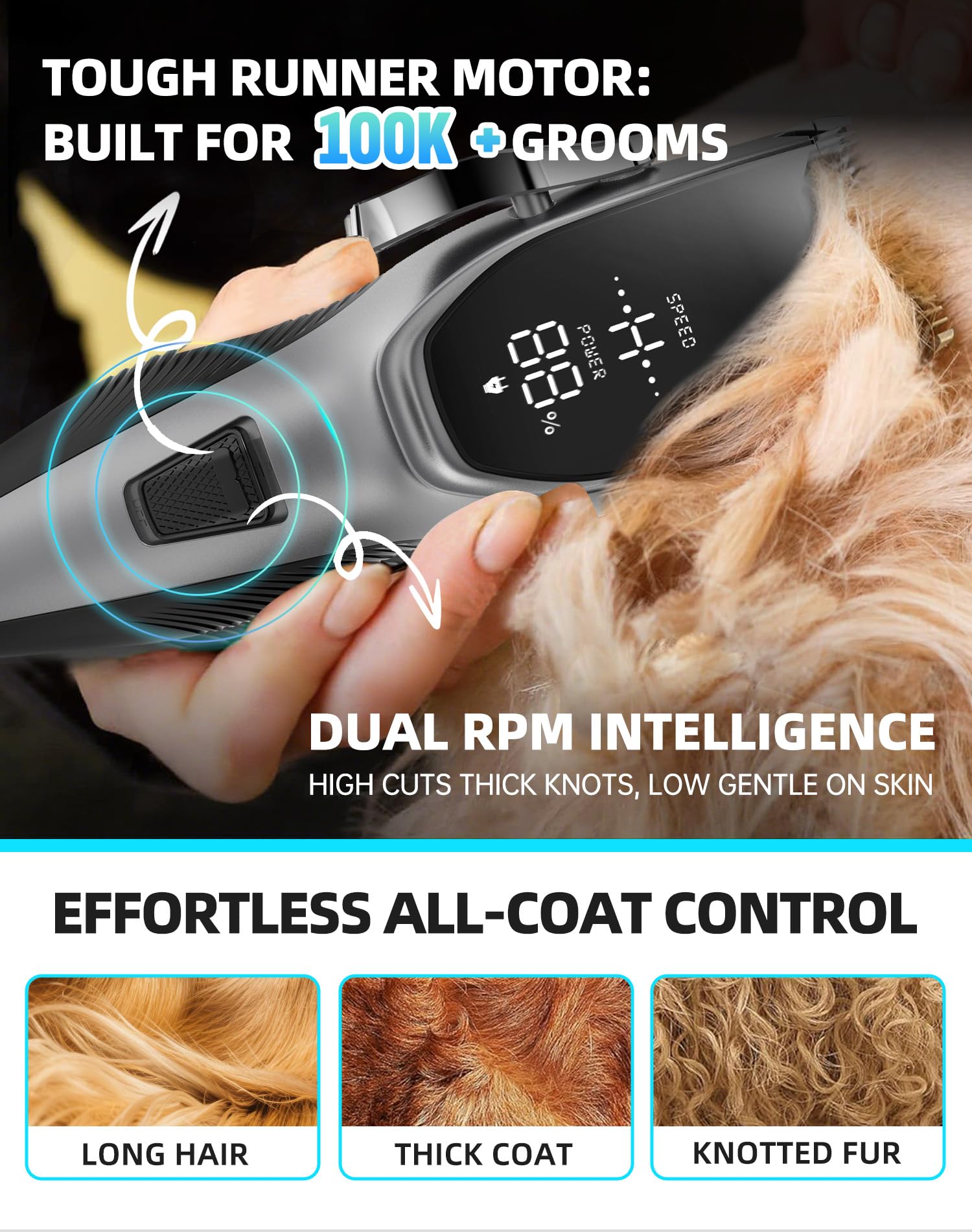 OCPEET dog grooming kit detachable blades for easy cleaning and maintenance.