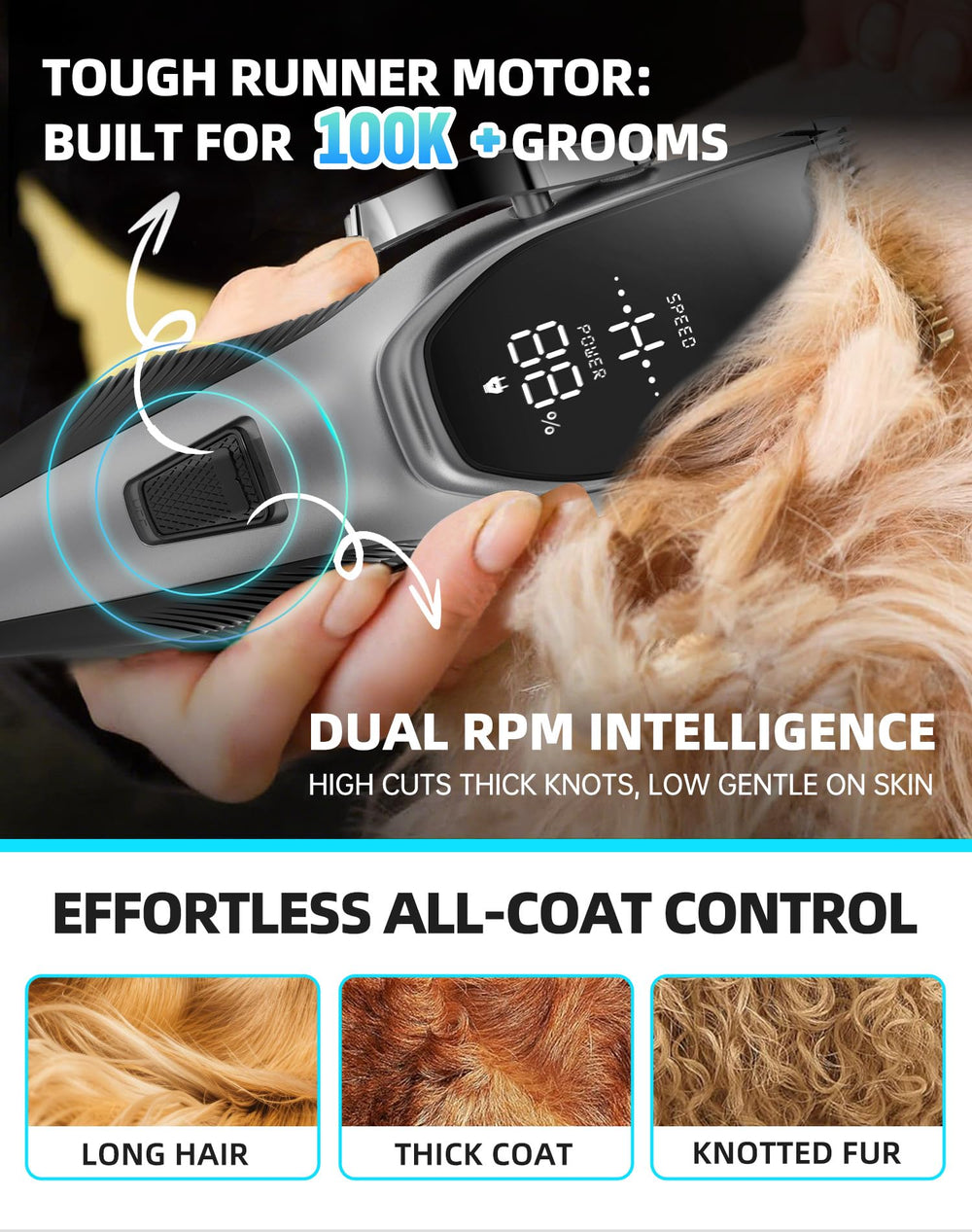 OCPEET dog grooming kit detachable blades for easy cleaning and maintenance.