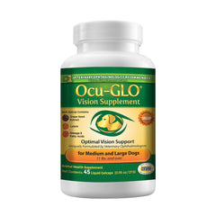 Ocu-GLO dog-eye-supplement bottle for daily eye health support.