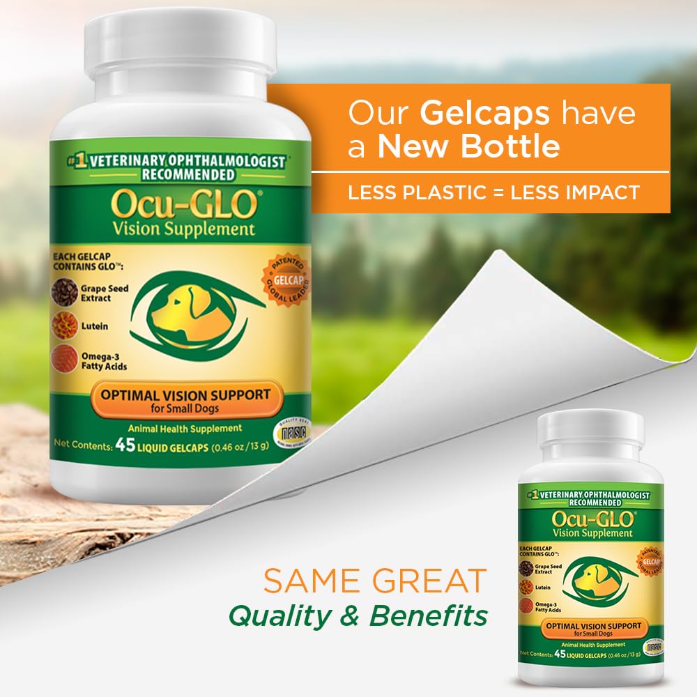 Ocu-GLO liquid gelcaps open-pack shows easy-to-administer eye supplement