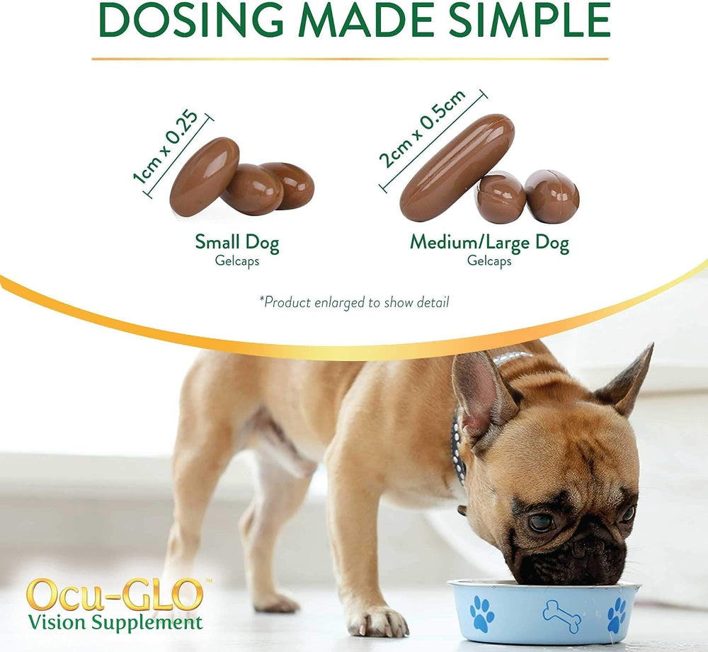 Ocu-GLO veterinarian-recommended badge signals trusted eye health support.