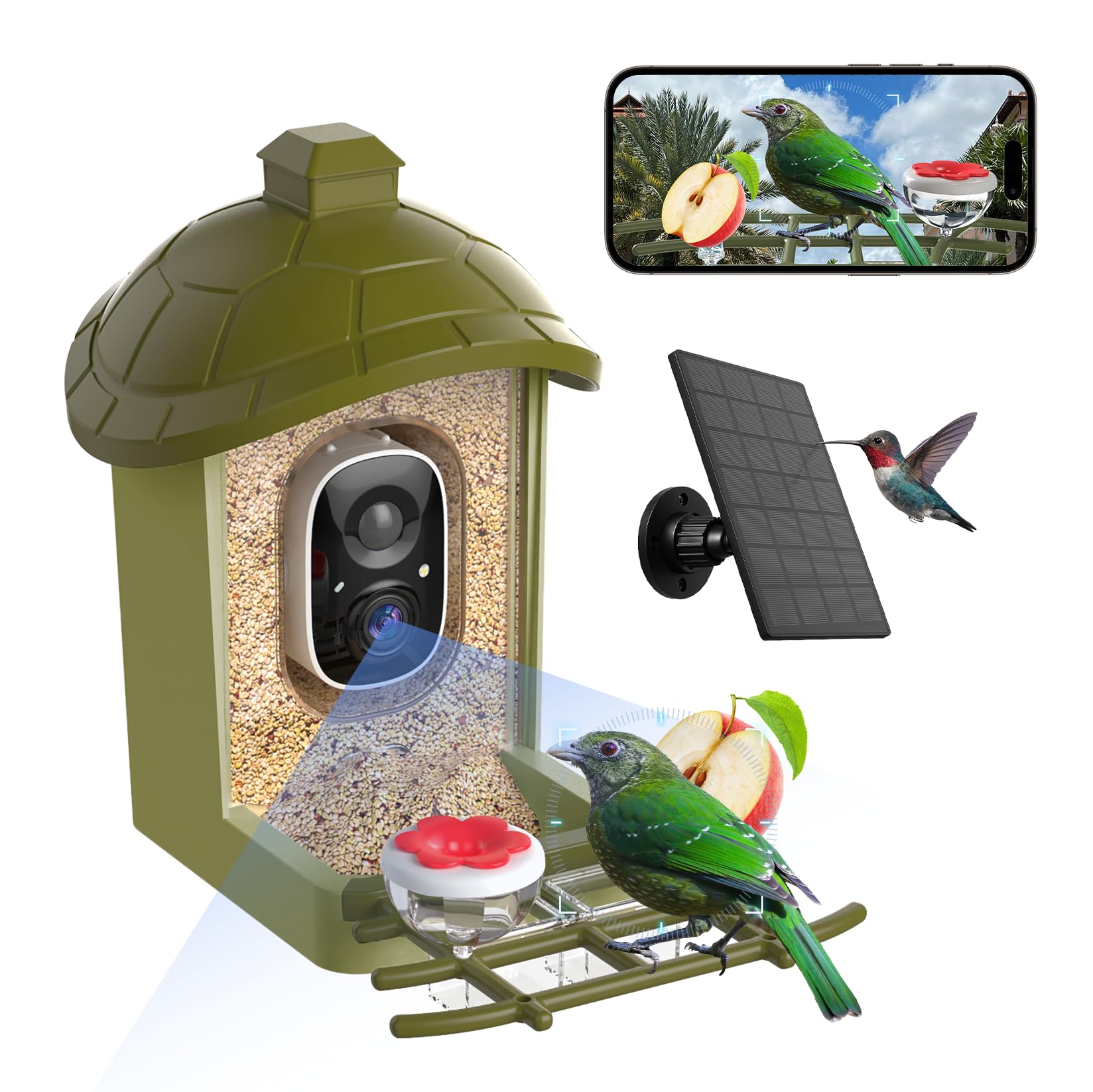 oddkont smart bird feeder camera front view shows crisp 2K video for clear bird details