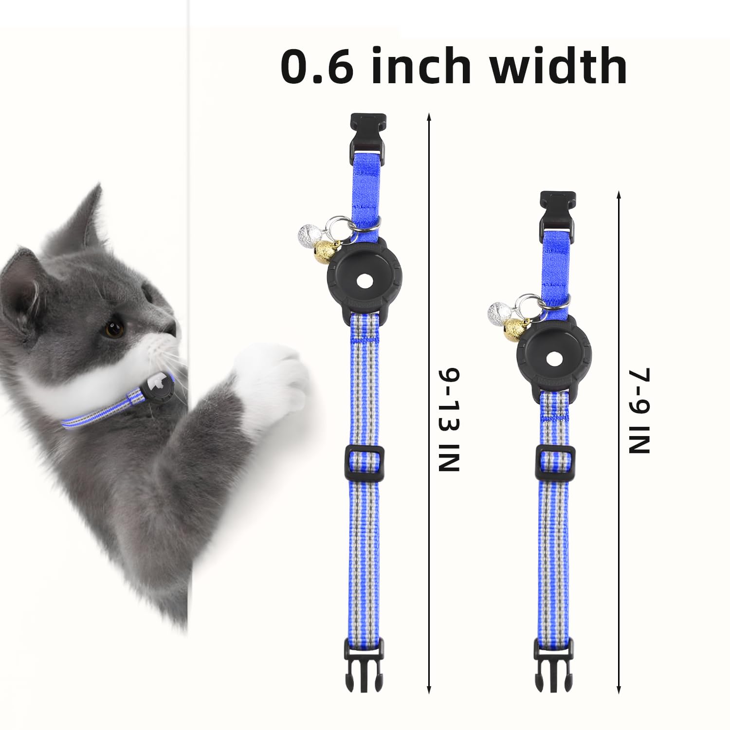 Odokele AirTag cat collar shows two elastic sizes for kittens and small cats.