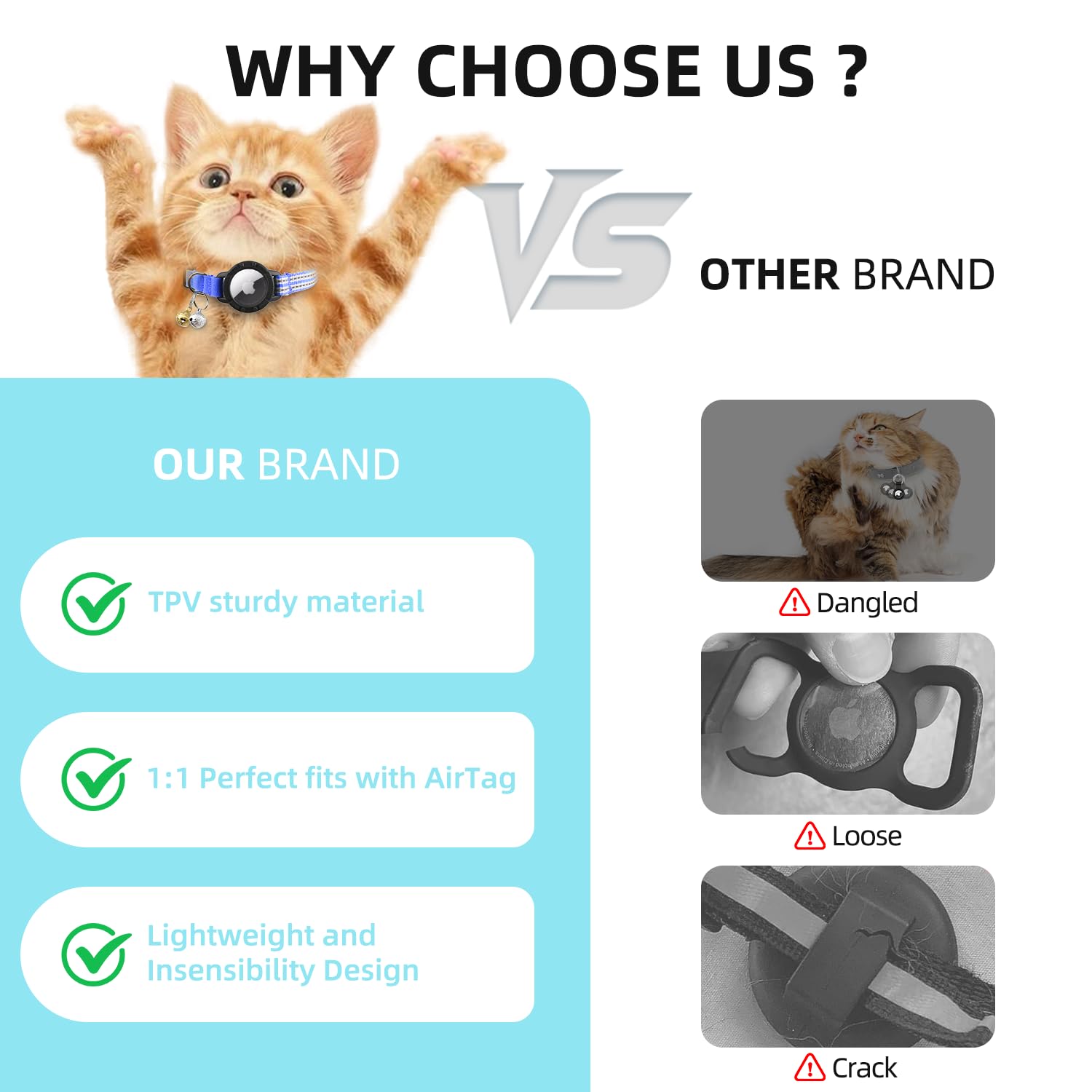 Odokele AirTag cat collar uses lightweight PVC holder for unobtrusive wear.