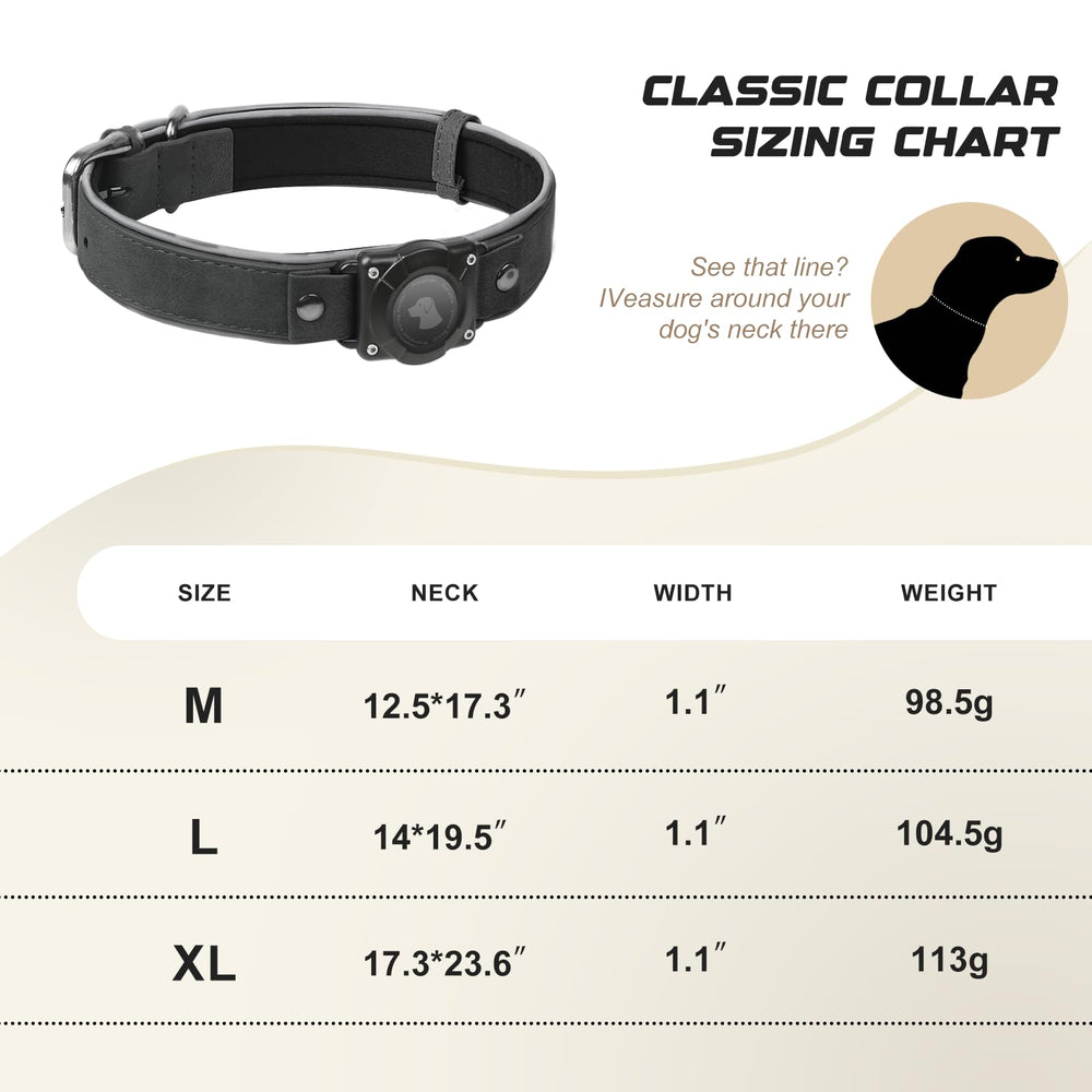 Odokele AirTag collar in black highlights premium leather and sleek design
