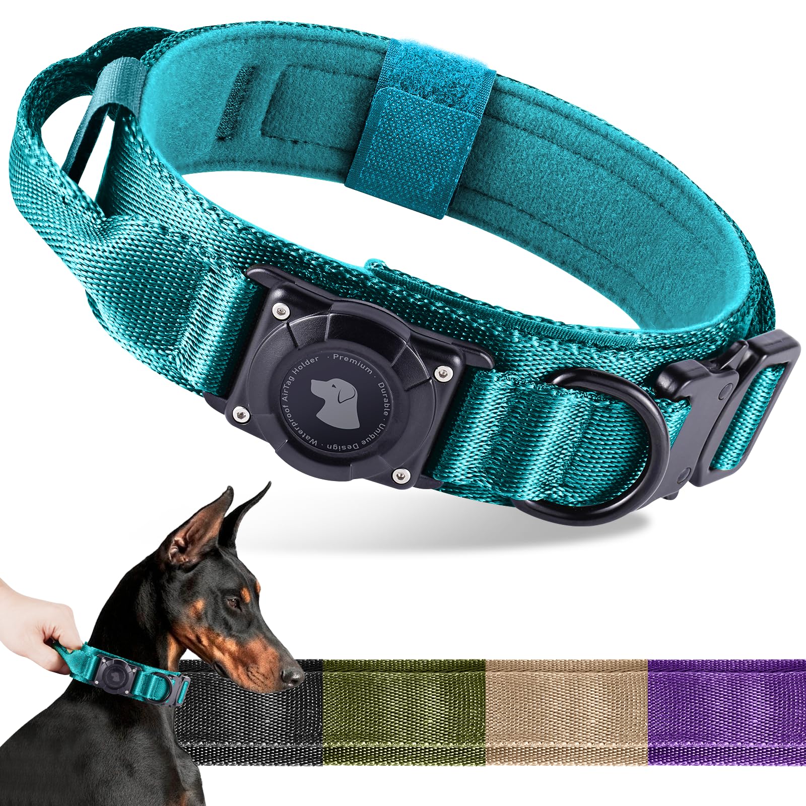 Odokele AirTag dog collar blue side view showing rugged design for large dogs.