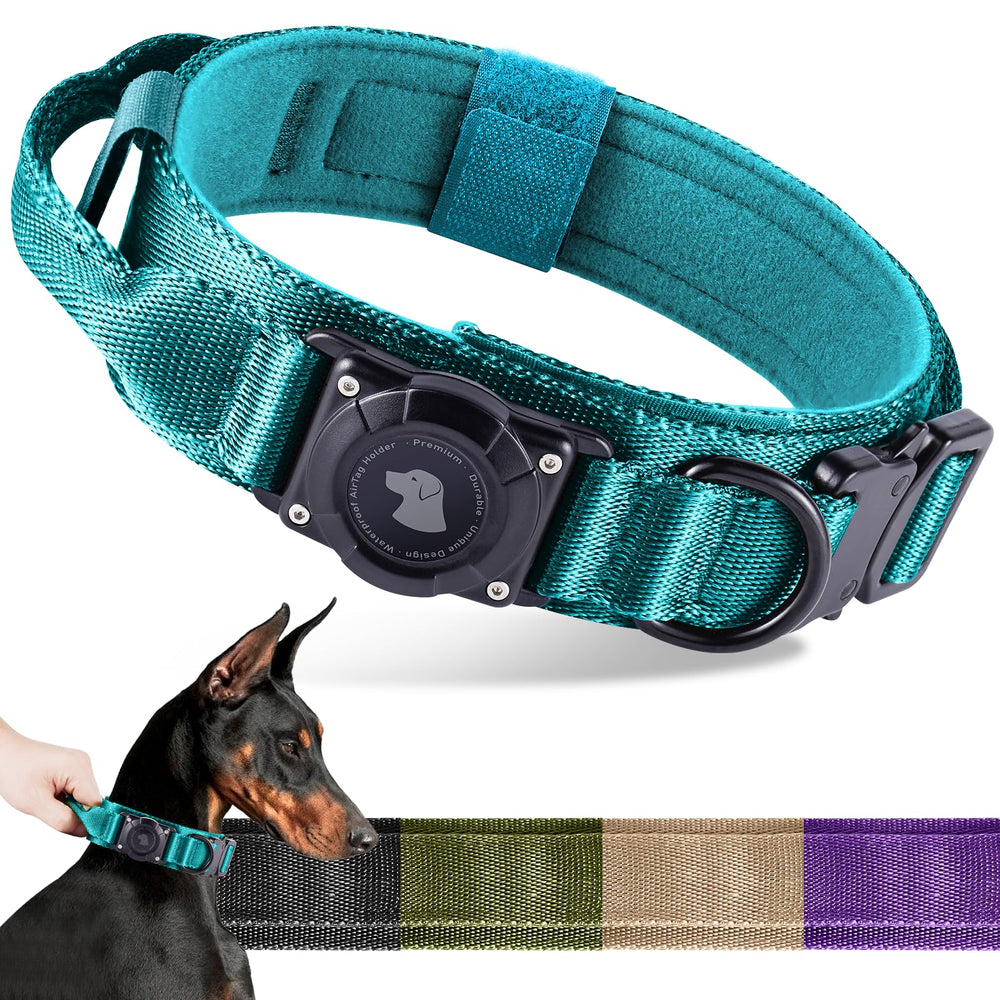 Odokele AirTag dog collar blue side view showing rugged design for large dogs.
