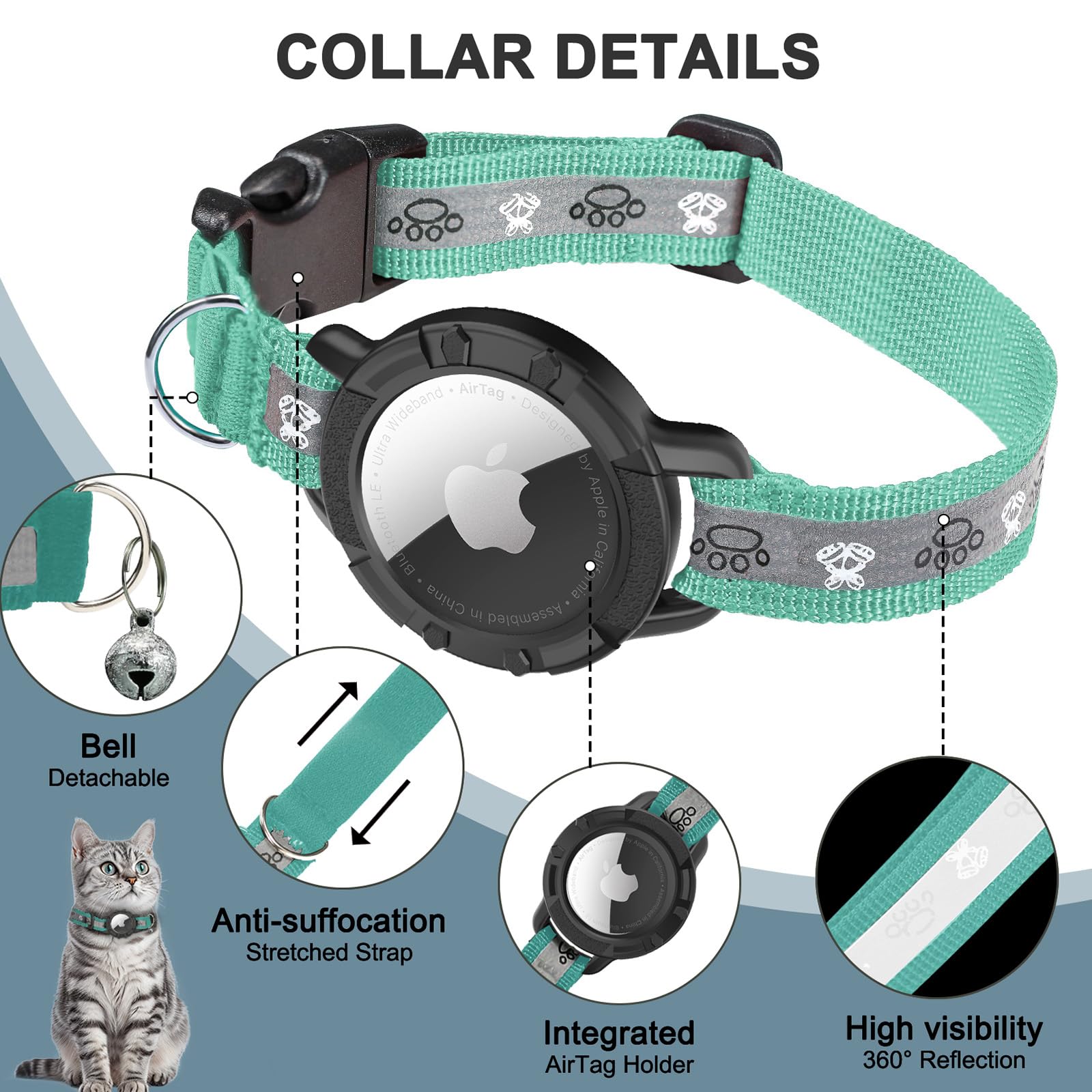 Odokele collar gato dos tamaños xs-s facilita ajuste perfecto para gatitos.