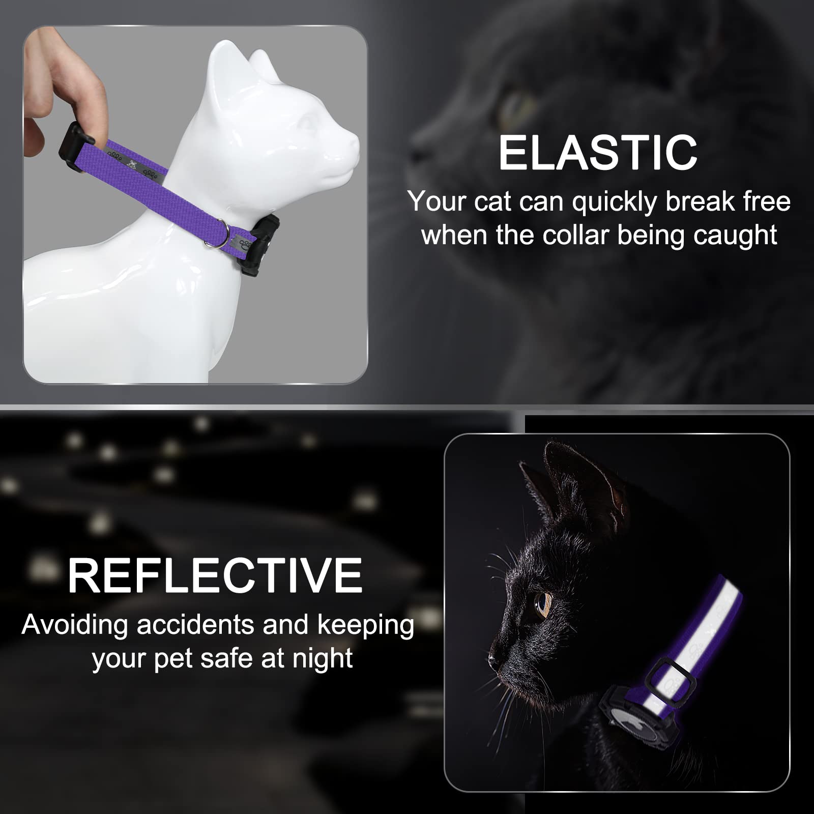 Odokele integrated AirTag holder purple collar demonstrating secure AirTag fit.