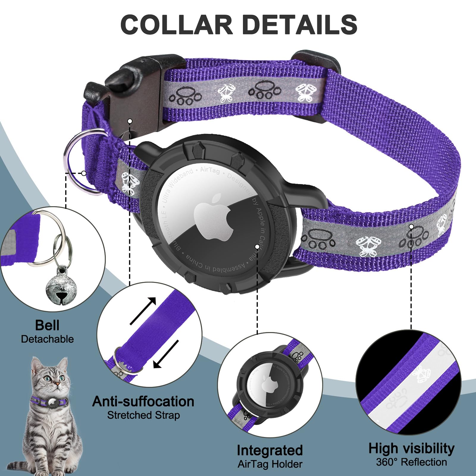 Odokele lightweight nylon AirTag collar emphasizes comfortable wear for daily activities.