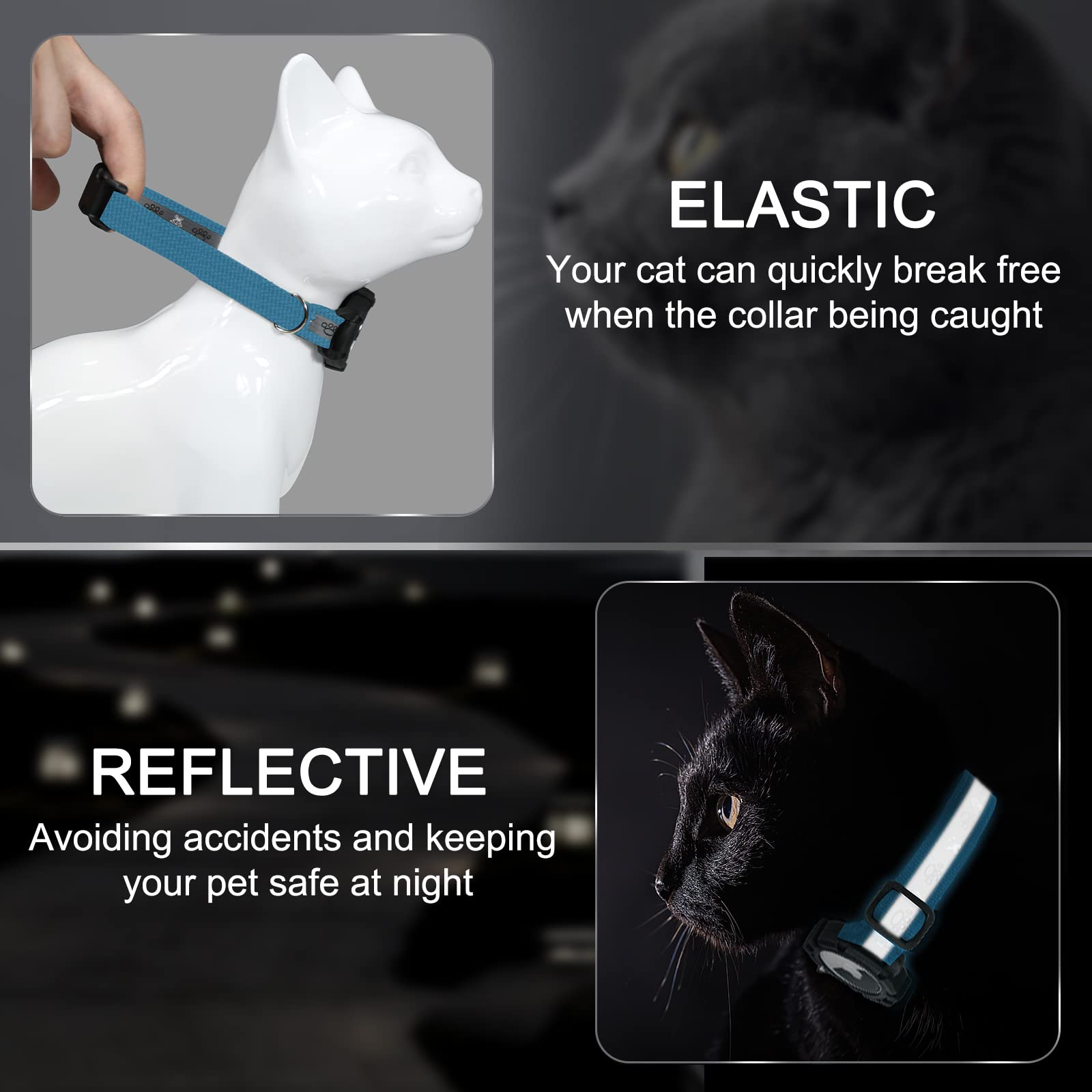 Odokele reflective airtag cat collar blue XS adjustable strap ensures a secure, comfy fit