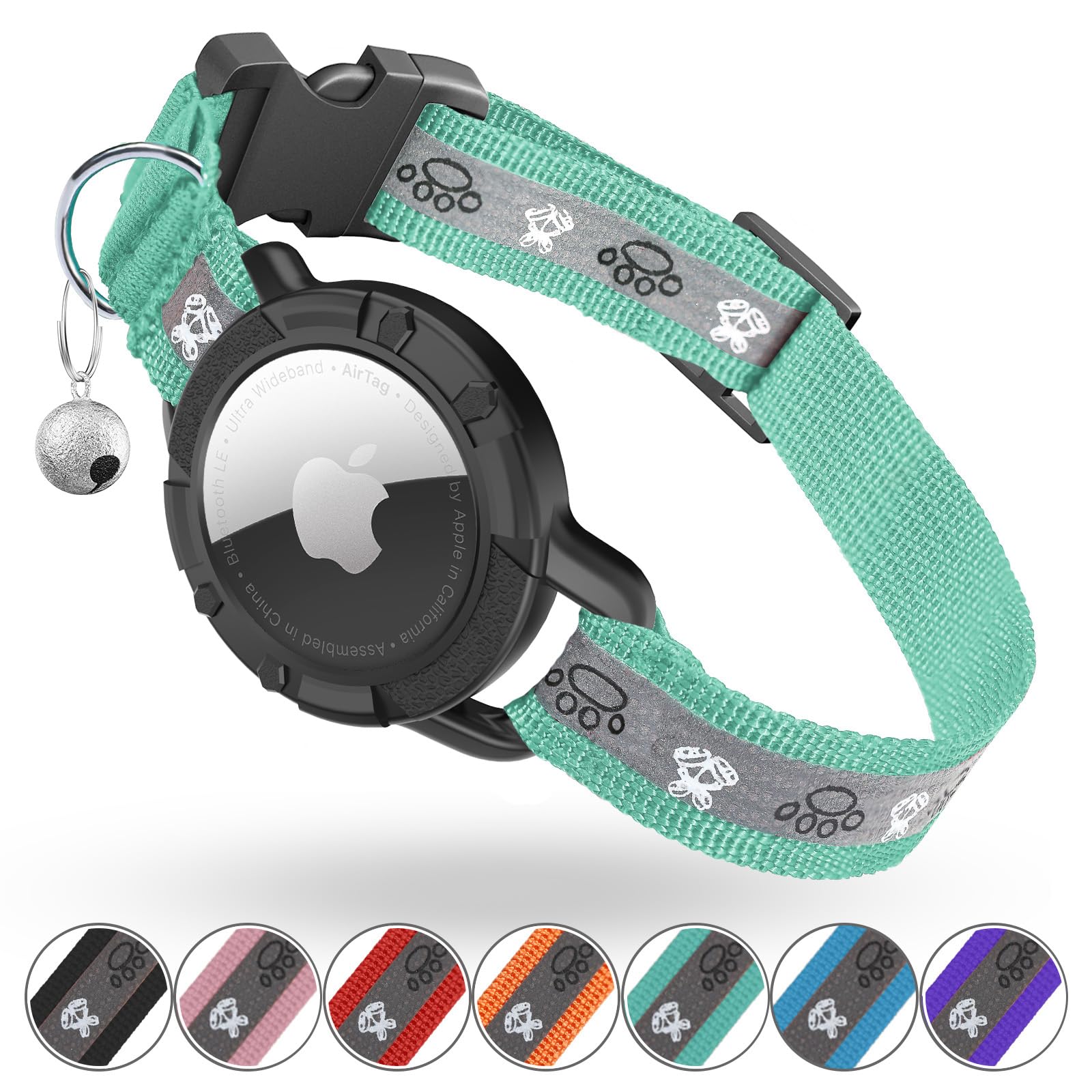 Odokele Reflective AirTag Cat Collar closeup highlighting durable nylon and secure AirTag integration
