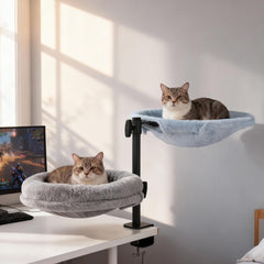 Odoland 2in1 cat desk bed assembly shows sturdy clamp for secure weight support