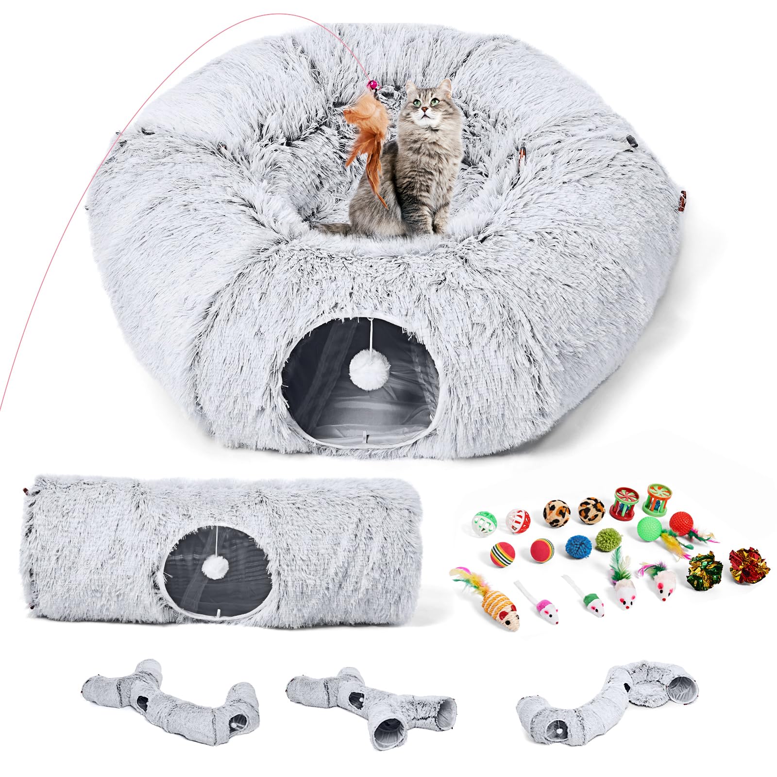 Odoland cat tunnels bed showing plush donut bed for a cozy retreat