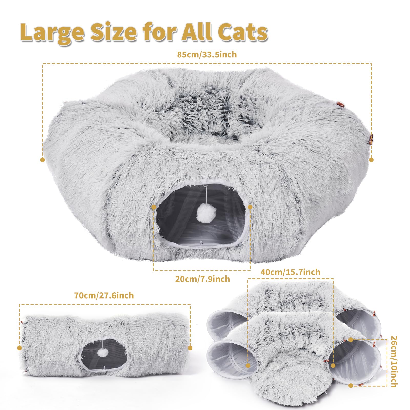 Odoland cat tunnels bed with 33-5 inch donut tunnel for spacious play