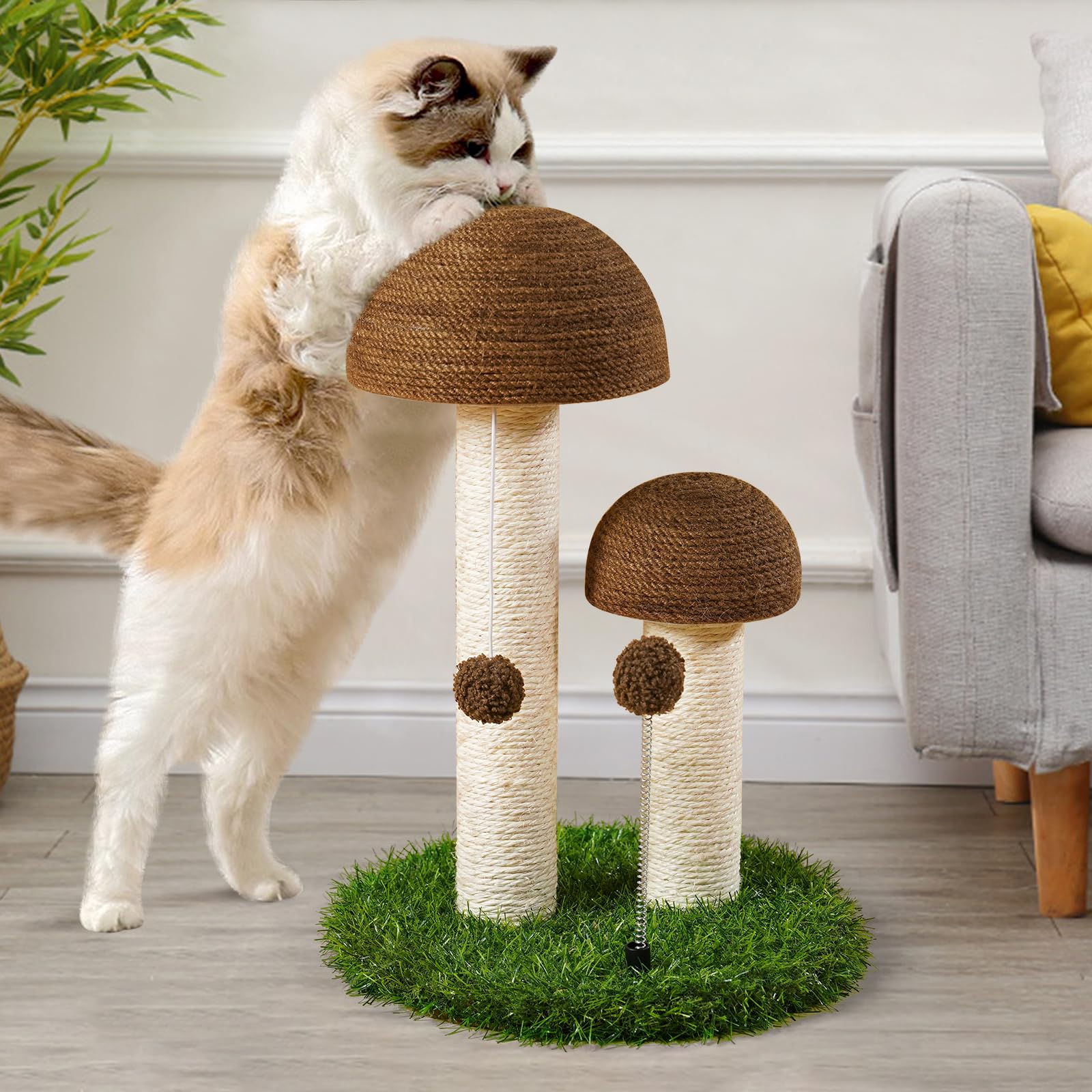 Odoland natural brown cat tree adds subtle room decor while entertaining cats