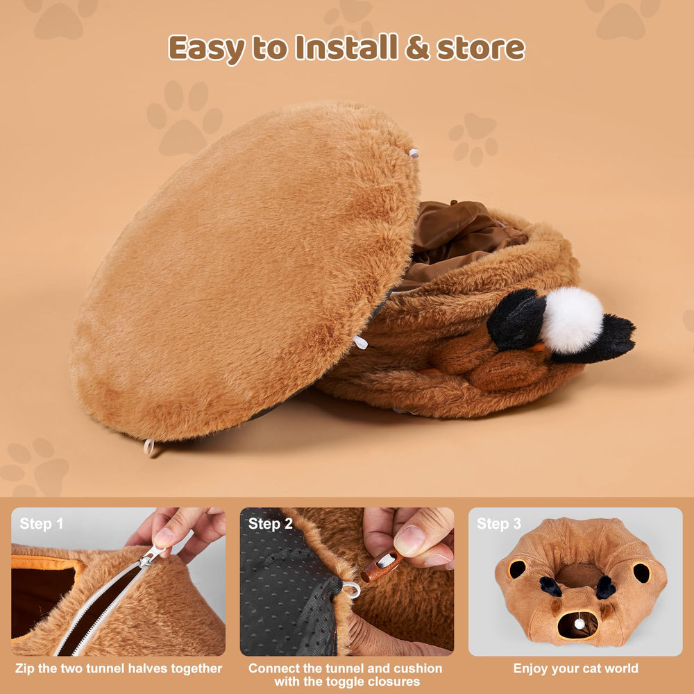 Odoland Reindeer Cat Tunnels Bed includes interactive wand for stimulating play