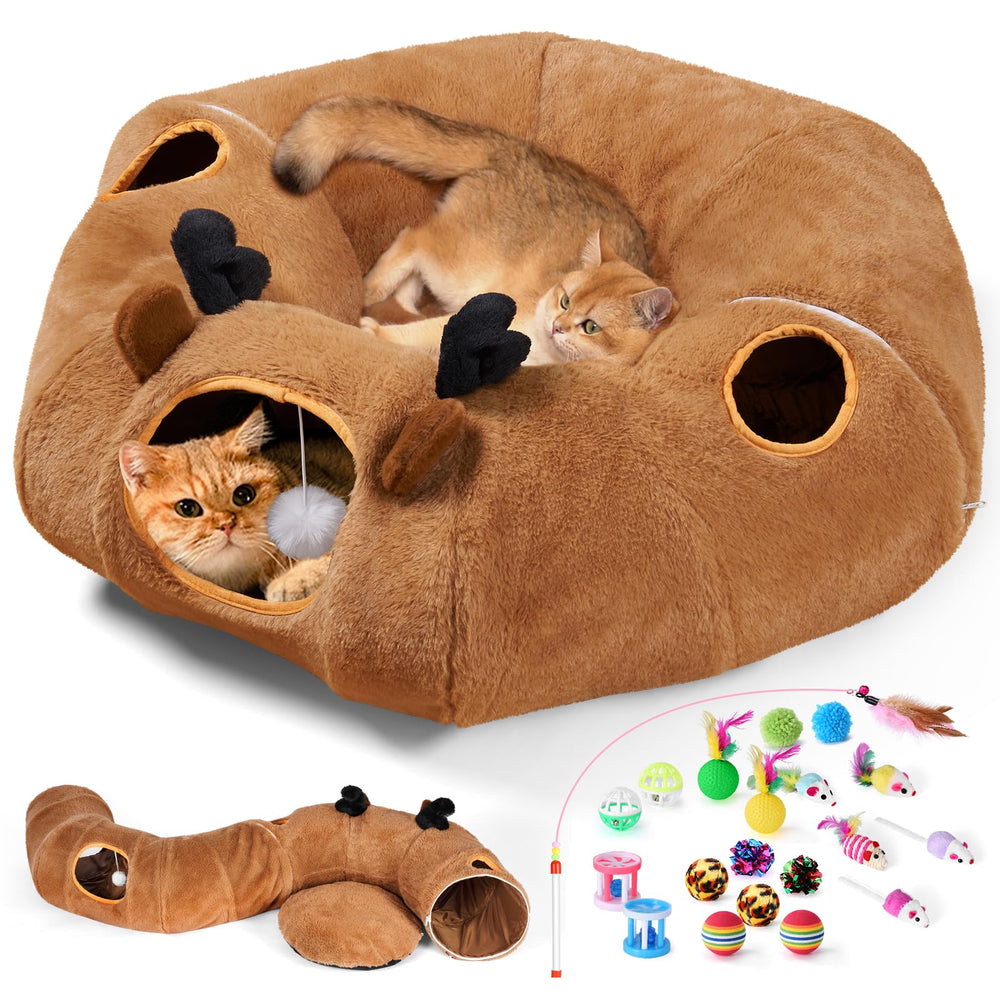 Odoland Reindeer Cat Tunnels Bed exterior shows a cozy indoor play nook for cats