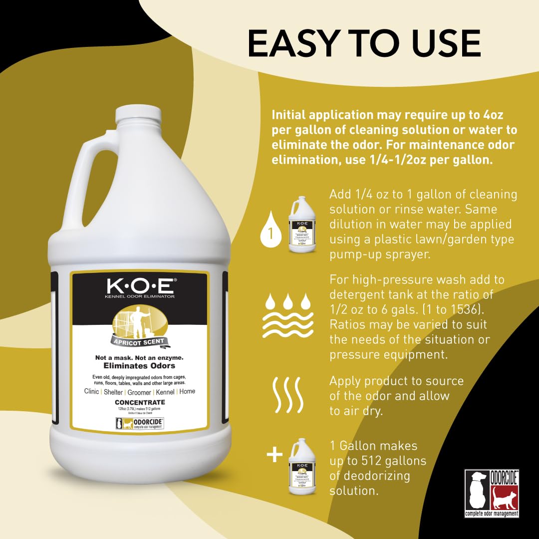 Odorcide K.O.E. Apricot kennel application shows effective odor reach in large spaces.