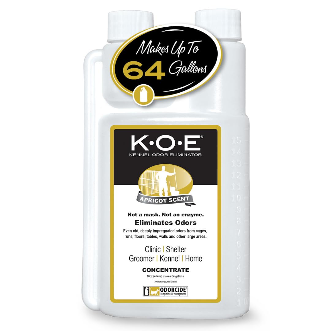 Odorcide K.O.E. Apricot odor eliminator bottle showing product packaging and size.