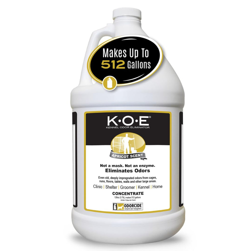 Odorcide K.O.E. Apricot odor eliminator concentrate ready for large-area odor control.
