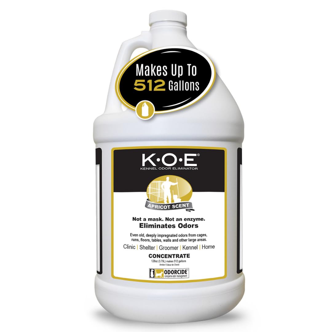 Odorcide K.O.E. Apricot odor eliminator concentrate ready for large-area odor control.