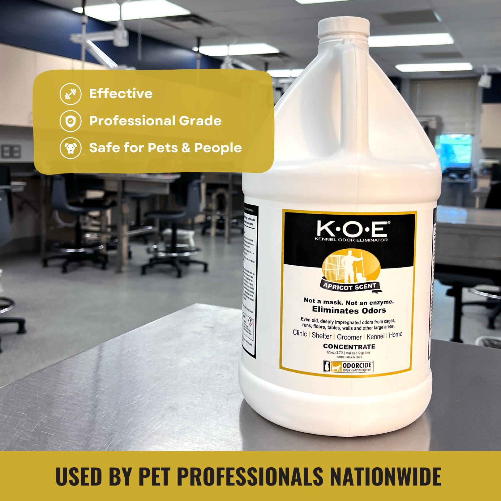 Odorcide K.O.E. Apricot is safe around pets and children after drying.