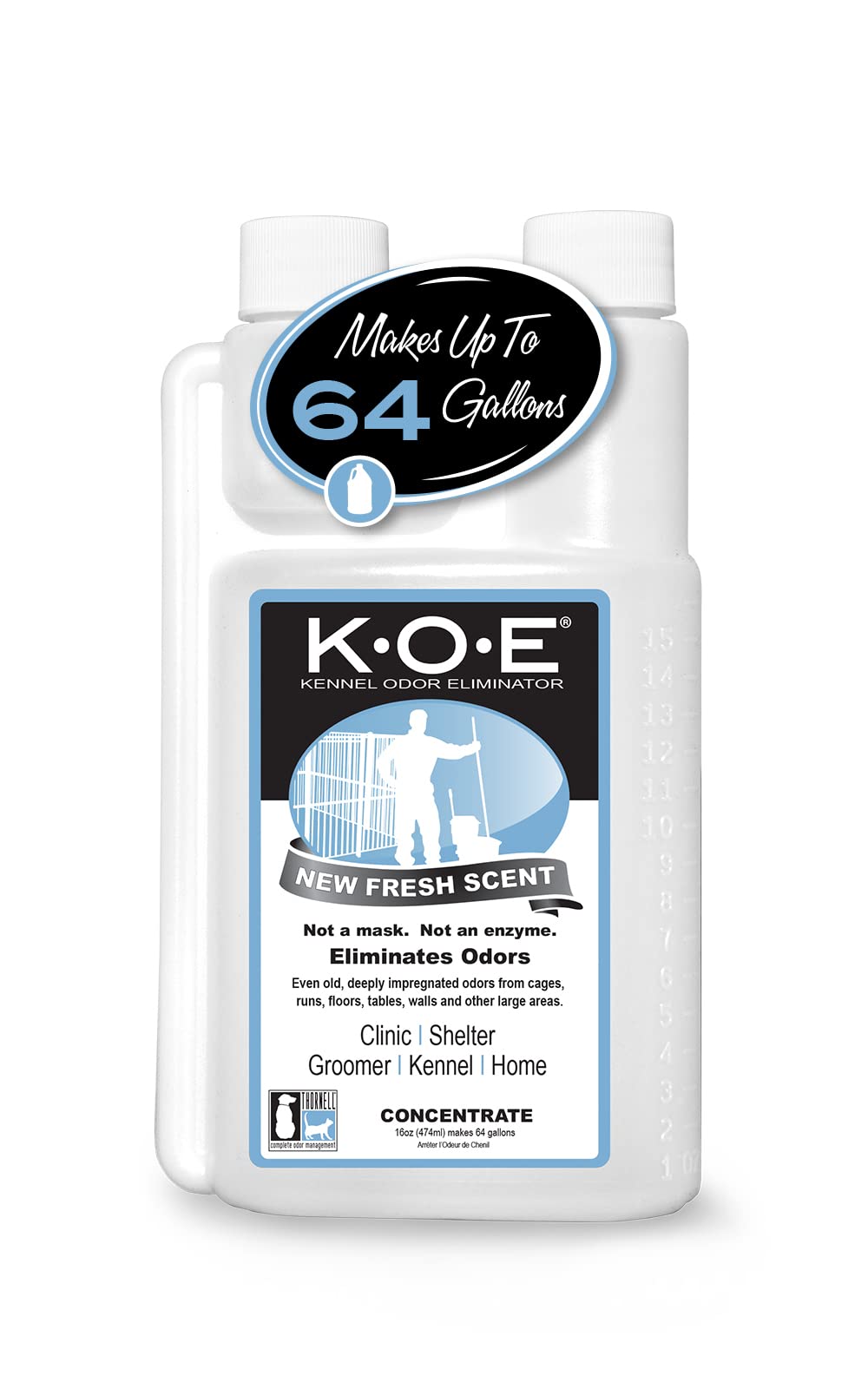 Odorcide K O E bottle with fresh scent for kennel odor control.
