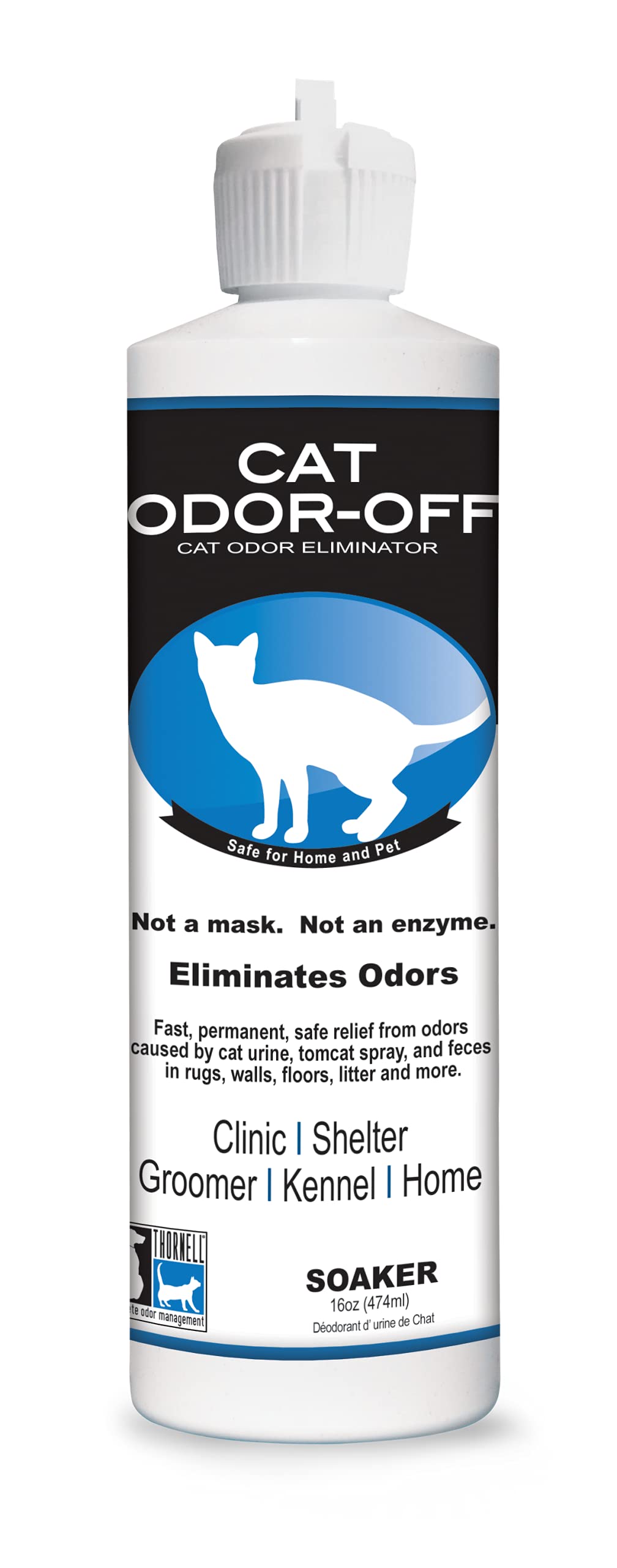 Odorcide Thornell Cat Odor-Off 16oz bottle closeup demonstrates ready-to-use odor elimination.