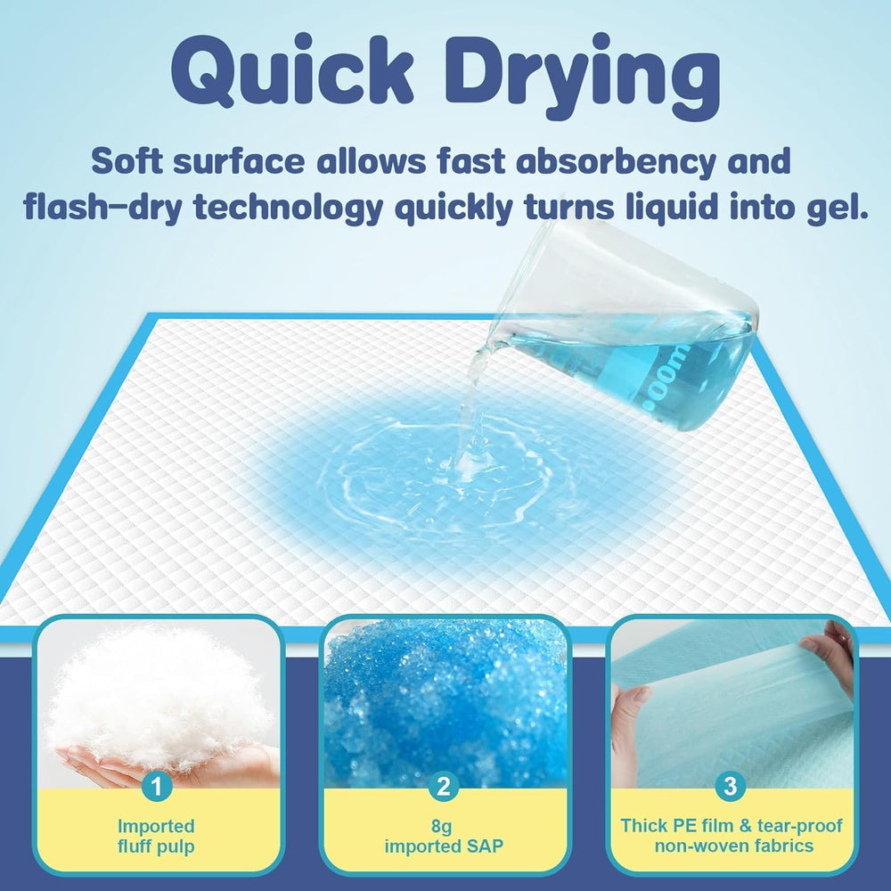 Odorless XXXXL Puppy Pads thick edge emphasizes superior containment and leak protection